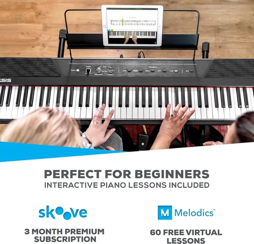 Miniatura 2 de Alesis Recital - Teclado de piano digital de 88 teclas con teclas semipesadas, 5 voces, lecciones de piano y auriculares de piano M-Audio HDH40