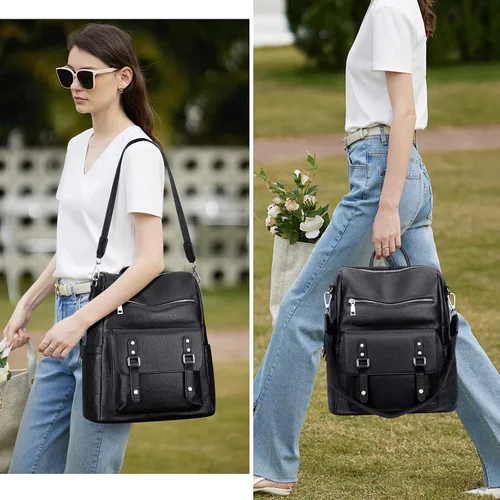 Miniatura 8 de Over Earth Mochila de cuero para mujer, bolso bandolera de moda para mujer, Negro