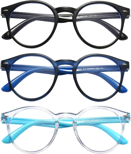 Gafas de bloqueo de luz azul para niños, paquete de 3 lentes de lectura para computadora con bloqueo de luz azul para niños y niñas de 3 a 11 años