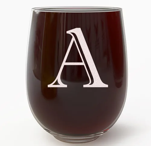 Copa de vino grabada con monograma de 17 onzas sin tallo (letra A) A-Z, regalos personalizados para mujeres, copas de vino personalizadas, regalo de