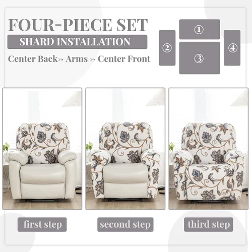 Miniatura 5 de Peryiter 4 fundas para silla reclinable de 1 asiento, fundas elásticas para silla mecedora, con bolsillo para el brazo, protector de muebles Fallon