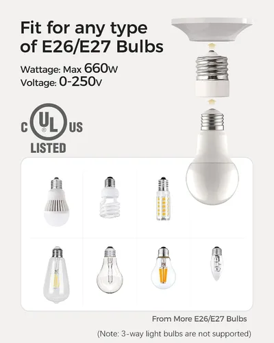 Miniatura 4 de JACKYLED Adaptador E39 a E26 con certificación UL Mogul a bombilla mediana convertidor de porcelana, paquete de 2 (no para bombillas de 3 vías)