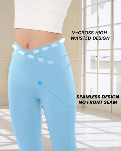 Miniatura 4 de BOOPH Leggings acampanados para niñas con bolsillos cruzados de cintura alta, pantalones de yoga acampanados pantalones deportivos