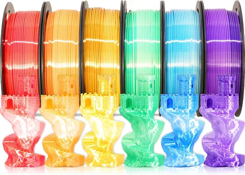 Miniatura 9 de MIKA3D 6 carretes de filamento para impresora 3D bicolor de 1.75mm, paquete de filamento de seda PLA, seda