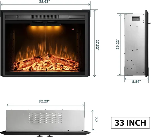 Miniatura 2 de Chimenea eléctrica de 36 pulgadas con puerta de vidrio, calentador de chimenea eléctrico empotrado con sonido de crepitación de fuego, luz superior