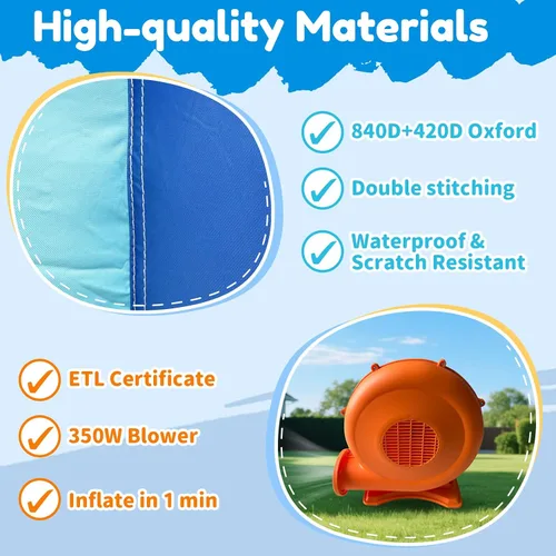 Miniatura 5 de MUKDIY - Casa inflable con piscina y tobogán, castillo de salto para parque acuático de 12 x 6.2 pies para niños, tela Oxford 840D resistente, de 3
