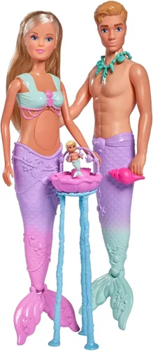 Miniatura 2 de Simba 105733524 Steffi Love Mermaid Family, Muñeca como sirena embarazada con Kevin como Merman, con cama de bebé, 11.4 in de vestir, muñecas