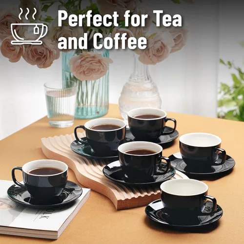 Miniatura 4 de BTaT Tazas de té y platillos de porcelana - 6 onzas, negro, juego de 6, adultos