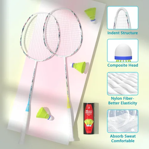 Miniatura 5 de Raquetas de bádminton profesionales de fibra de carbono para patios traseros y gimnasio 2 piezas camuflaje