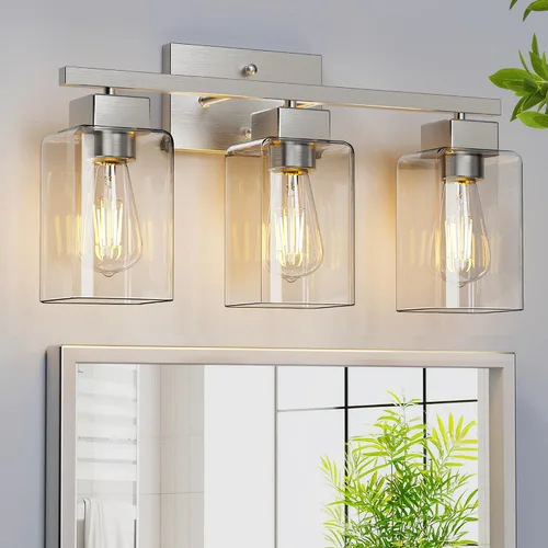 Miniatura 13 de PARTPHONER Lámparas de baño de 3 luces, luces de tocador modernas de oro cepillado, accesorios de iluminación de baño sobre el espejo, apliques