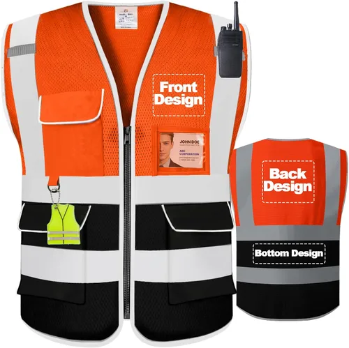 Miniatura 15 de BeautyWill Chaleco de seguridad personalizado Logo Clase 2 Chaleco reflectante de alta visibilidad con bolsillos Ropa de trabajo de construcción