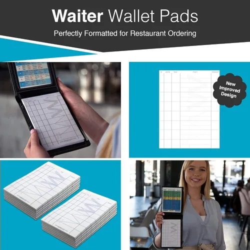 Miniatura 9 de Waiter Wallet Jr. Pads Paquete de 12 blocs de notas de invitados Bloc de notas perforado y grapado de doble cara para servidor de restaurante