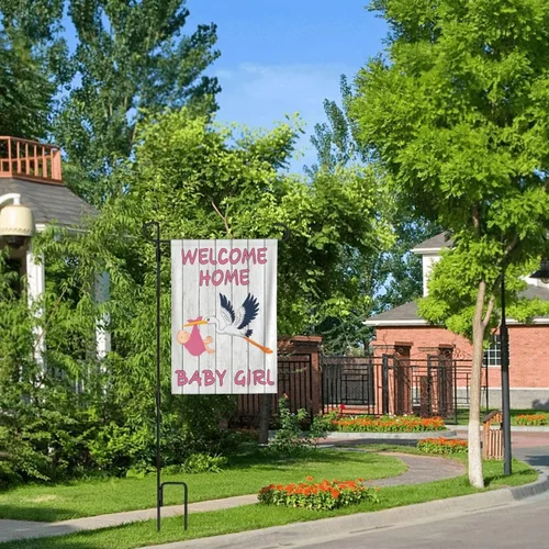 Miniatura 6 de Bandera de bienvenida para el jardín del bebé, cigüeña, baby shower, fiesta familiar, recién nacido, bandera de revelación de género, letrero