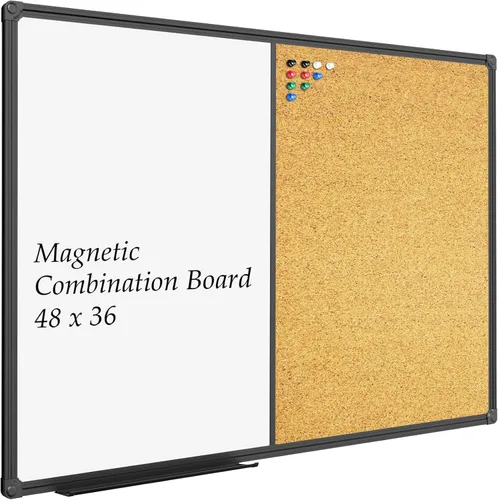 Miniatura 8 de JILoffice - Pizarrón blanco y corcho combinado para anuncios, tablero combinado 36 x 24 pulgadas, pizarrón magnético, marco de aluminio negro