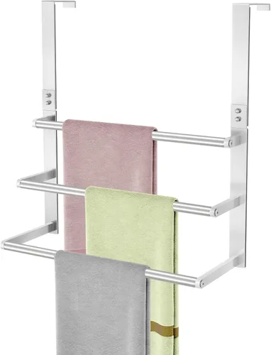 VOTZAAQ - Toallero de 16 pulgadas para colocar sobre la puerta, de acero inoxidable, toallero para puerta con barras de toalla de 3 niveles, para