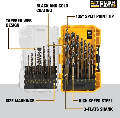 Miniatura 2 de DEWALT Juego de brocas, 21 piezas, punta dividida de 135 grados, hélice de 31 grados, revestimiento de óxido negro, para plástico, madera y metal