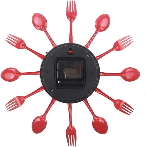 Miniatura 6 de Reloj de pared de cocina, 32x32x4CM, rojo, movimiento de cuarzo, silencioso, diseño creativo