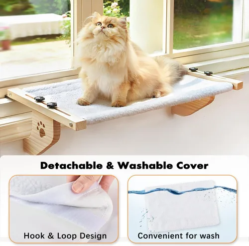 Miniatura 2 de AMOSIJOY Percha de Ventana para Gatos con Hamaca de Ventana Robusta con Marco de Madera y Metal para Gatos Grandes, Cama de Gato Fácil de Ajustar