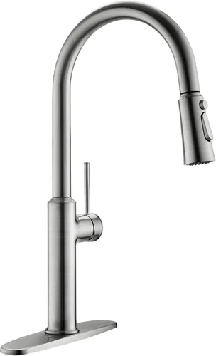 Miniatura 13 de Grifos para fregadero de cocina, oro cepillado, grifo de cocina de arco alto con rociador extraíble, grifos de cocina altos de latón macizo de 19