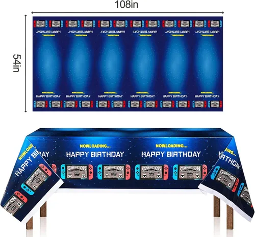Miniatura 3 de Mantel azul para fiesta de videojuegos, 2 unidades, 54 x 108 pulgadas, decoración de fiesta de cumpleaños de videojuegos, funda rectangular Mantel