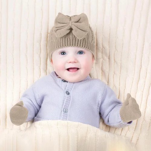 Miniatura 21 de SATINIOR 3 Set Toddler Hat Glove Set, Kids Winter Hats Warm Knitted Beanie Mittens Gloves with Bow for Baby Girls Boys 0-6Y