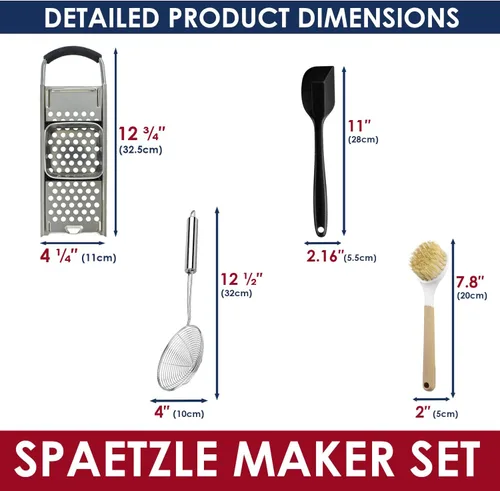 Miniatura 6 de Spaetzle Maker de acero inoxidable de alta calidad con mango de agarre cómodo, cuchara de colador de araña de acero inoxidable con cepillo