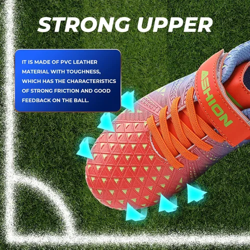 Miniatura 5 de ASHION Botines de fútbol unisex para niños y niñas, para césped firme, sin atar, zapatos de fútbol duraderos