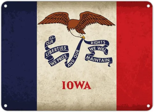 Miniatura 13 de Letrero de metal con la bandera de Iowa, recuerdo de la ciudad del país, decoración patriótica de pared del estado de Iowa, decoración de pared