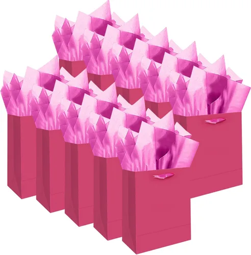 Miniatura 16 de qiqee 10 mini bolsas de regalo color verde frijol con asas de papel de seda de 6.3 x 4.7 x 2.4 pulgadas, tamaño pequeño para regalos de fiesta