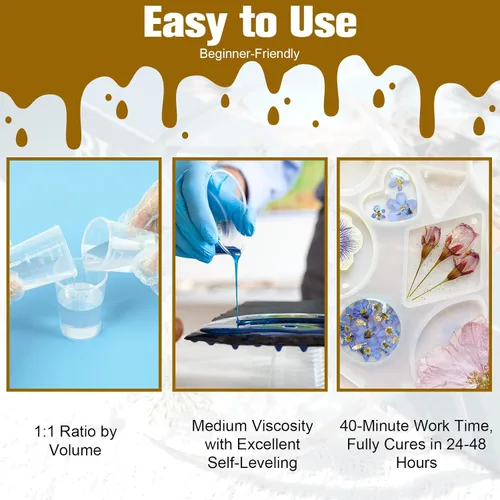 Miniatura 4 de Kit de Resina Epoxi Teexpert: Resina de Fundición de 76OZ Cristal Transparente Amarilla Resistente Autonivelante para Arte, Manualidades DIY