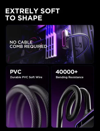Miniatura 7 de AsiaHorse Hydrus-8PIN GPU PSU Cable de Extensión ARGB Luz, Cable de Extensión de Energía de Cobre de Diseño Minimalista Integrado, 2000W Potencia