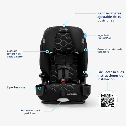 Miniatura 6 de Graco Nautilus 2.0 LX 3 en 1 Asiento de Auto Orientado Hacia Adelante, Elevador de Respaldo Alto, Asiento Elevador sin Respaldo con InRight y Latch
