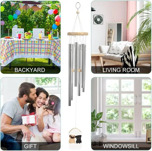 Miniatura 4 de Divertidos carillones de viento conmemorativos para perros con 6 tubos de aleación de aluminio, campanillas de viento, regalo para patio al aire