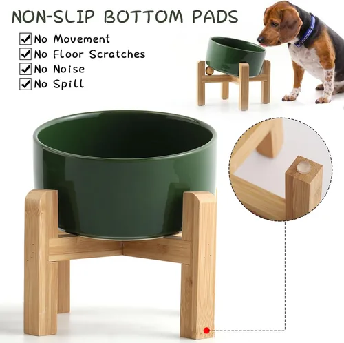 Miniatura 4 de Petygooing Cuenco Elevado/Alzado de Cerámica Inclinado 15° para Perros de Razas Pequeñas y Medianas, Cuenco Inclinado Antideslizante para Verde óxido