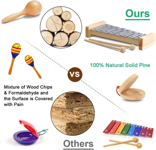 Miniatura 5 de LOOIKOOS Instrumentos musicales para niños pequeños, juego de música ecológico para niños preescolares educativo, instrumentos de percusión