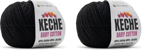 Miniatura 25 de Keche Hilo de algodón, 60% algodón, 40% hilo acrílico, hilo de algodón suave para crochet y tejer, hilo amigurumi, 1 madeja/bola, 1.76 onzas (50g)