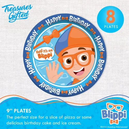 Miniatura 2 de Treasures Gifted Platos de cena Blippi con licencia oficial de 8 unidades y 9 pulgadas Blippi - Suministros para fiesta de cumpleaños Blippi