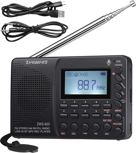Miniatura 9 de ZHIWHIS Radio Bluetooth portátil, radios FM AM de onda corta con temporizador de sueño y función preestablecida, grabadora digital recargable