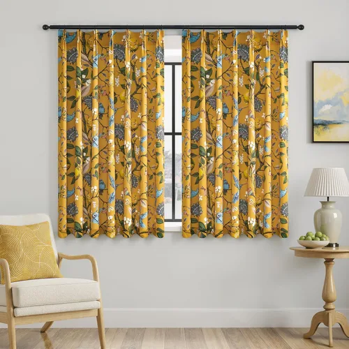 Miniatura 11 de Cortinas beige para cocina, 36 pulgadas de largo, diseño floral botánico de limón y colibrí, cortinas plisadas para oscurecer la habitación