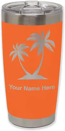 Miniatura 26 de LaserGram Vaso aislado al vacío de 20 onzas, palmeras, grabado personalizado incluido (negro)