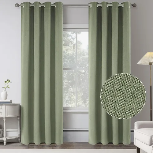 Miniatura 30 de KEQIAOSUOCAI Cortinas de lino 100% opacas de 100 pulgadas de largo, 2 paneles para dormitorio, estilo casa de campo moderna, completamente negro