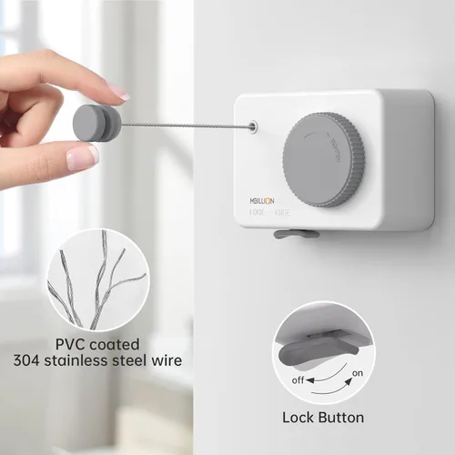 Miniatura 4 de Mbillion Tendedero Retráctil de 13.8 Pies de Servicio Pesado Línea de Secado de Ropa para Interiores y Exteriores Retráctil para Colgar Ropa