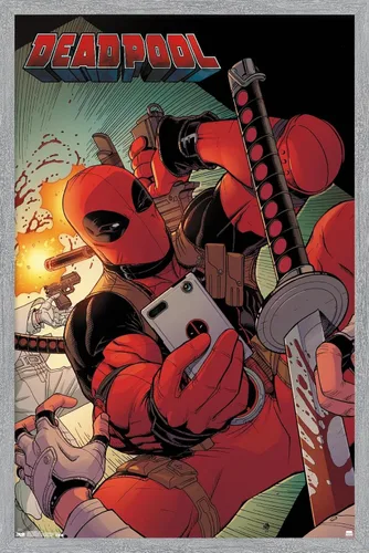 Miniatura 15 de Trends International Marvel Comics Deadpool - Póster de pared para selfies, 14.725 x 22.375 pulgadas, versión enmarcada de madera de granero