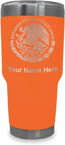 Miniatura 15 de LaserGram Vaso aislado al vacío de 20 onzas, bandera de México, grabado personalizado incluido (gris)
