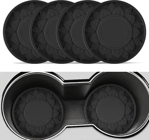 SINGARO - Posavasos para tazas de automóvil, 4 soportes de silicona integrados en portavasos decorativos, soportes universales antideslizantes,