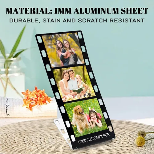 Miniatura 4 de Marco de fotos con tira de película personalizada, nombres y texto, rollo de cámara personalizado retro de aluminio, regalo de imagen con logotipo