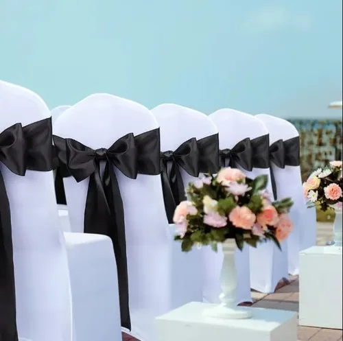 Miniatura 5 de SCORPIONKING Bandas de satén para silla de boda, suministros universales para banquete, fiesta, evento de hotel, boda (10, negro)