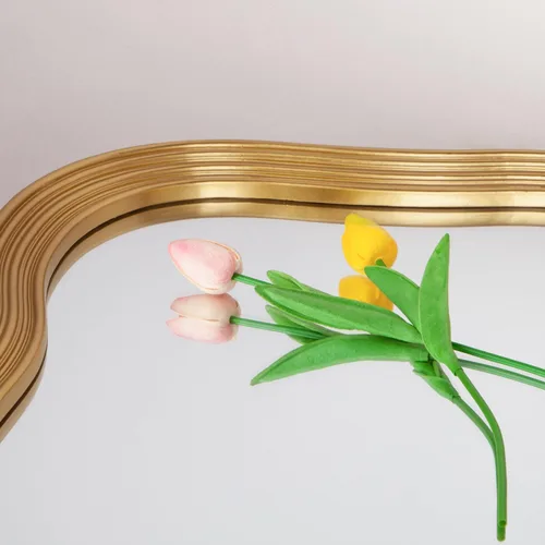 Miniatura 2 de SHYFOY Espejo de pared dorado antiguo, espejo decorativo asimétrico para decoración de pared, espejos ornamentados grandes irregulares para sala