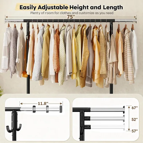 Miniatura 4 de Raybee Perchero resistente de 75 pulgadas de ancho, 450 libras, almacenamiento de ropa de metal con estante, ruedas con bloqueo y tapones