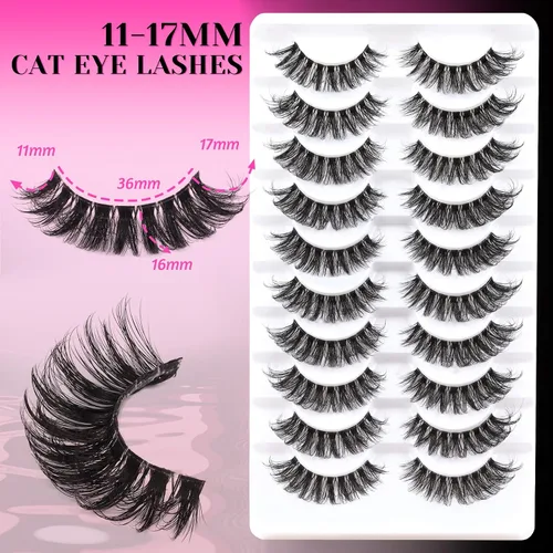 Miniatura 3 de Veleasha Pestañas rusas postizas con banda transparente que parecen extensiones de pestañas, tiras de pestañas con curvatura D, paquete de 10 pares